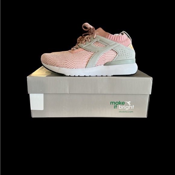 Diadora - Pink/Gray Knit Lace-Up Sneakers - Size 8 - Picture 4 of 8